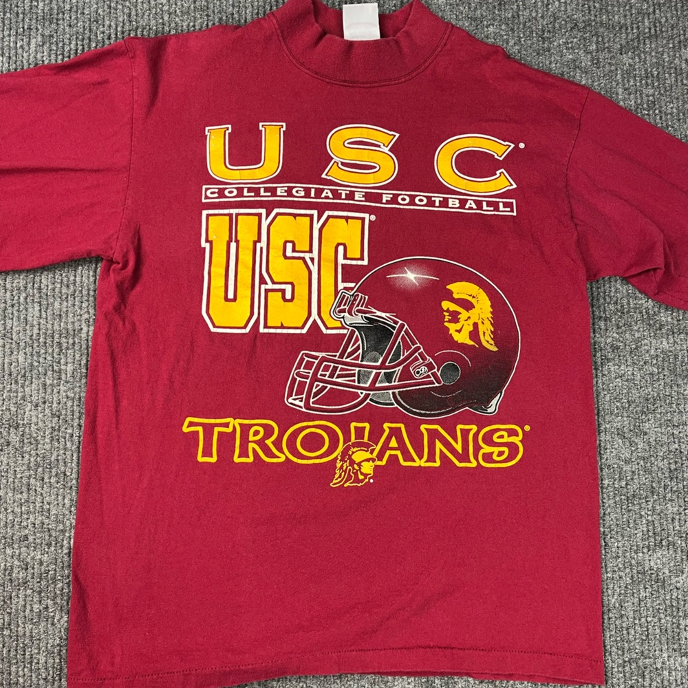 Vintage USC Trojans Football Shirt Adult Large Red Yellow Helmet Big Ten